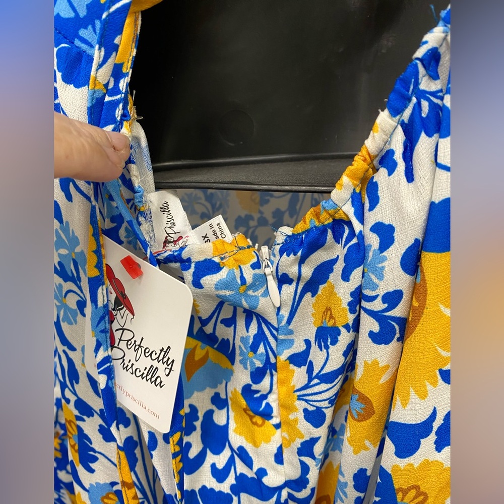 NWT Blue‎ Yellow Floral Sleeveless Halter Sundress Maxi Adjustable 3X (22/24) - Picture 9 of 16
